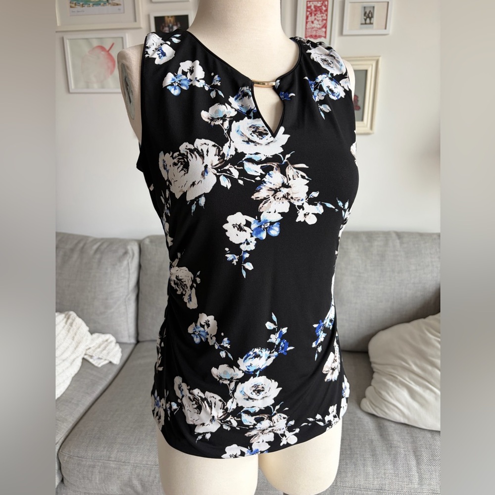 Floral Sleeveless Top - Black and White
